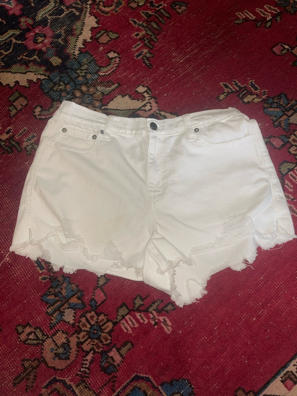 aerie White Distressed Denim Cutoff Shorts